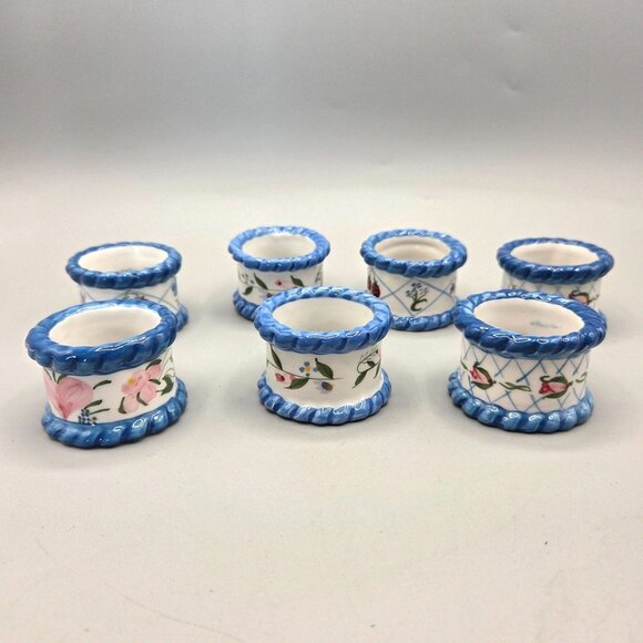 Pamela Silin-Patton Other - Floral Blue Ceramic Napkin Rings Enesco by Pamela Silin-Patton Set of 7
